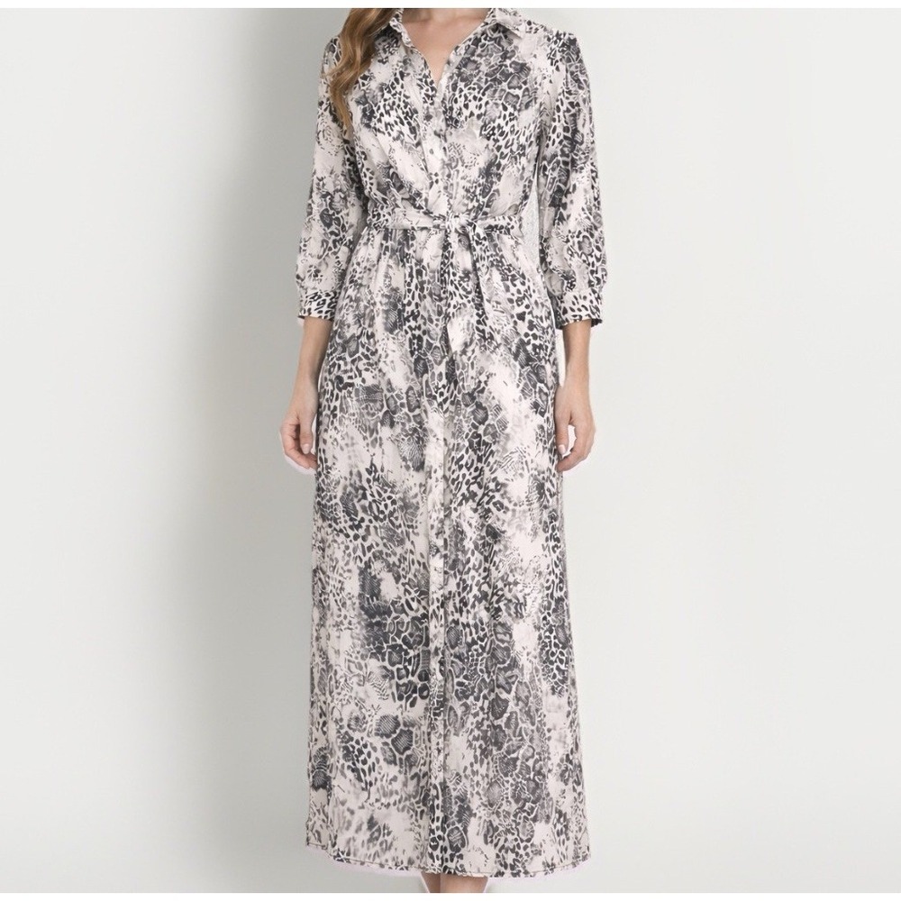 Snake Python Animal Print Belted Maxi Wrap Shirt Dress Size Spring Wedding NEW